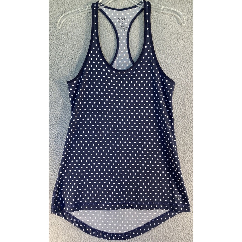 Vogo Athletica Tank Top Women S Blue Polka Dot Racerback High-Low Hem Workout